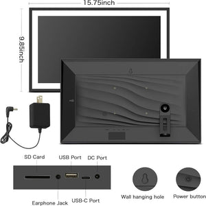 Digital Photo Frame — 15.6-Inch Large Screen (32GB), featuring a 1920×1080 IPS HD Touchscreen. Supports both desktop placement and wall mounting; easily share photos and videos. An ideal gift for birthdays, weddings, or for Mom.