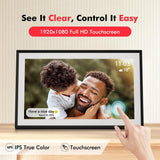 Digital Photo Frame — 15.6-Inch Large Screen (32GB), featuring a 1920×1080 IPS HD Touchscreen. Supports both desktop placement and wall mounting; easily share photos and videos. An ideal gift for birthdays, weddings, or for Mom.
