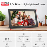 64GB 15.6-inch WiFi Digital Photo Frame — Large-Format Electronic Frame (1920 x 1080 IPS FHD Touchscreen) — Send Photos Instantly via Mobile Phone, Anytime, Anywhere — The Perfect Gift for Parents and Grandparents